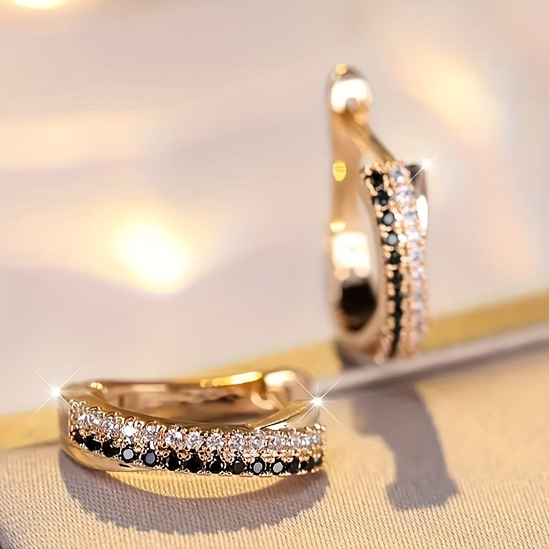 Golden Modern Hoop Earrings with Zirconia