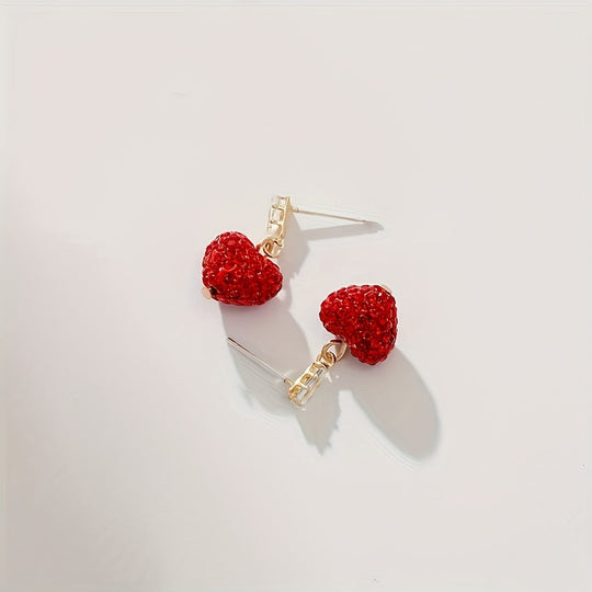 Luxurious Red Heart Dangle Earrings