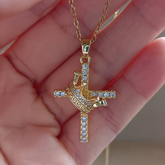 Classic Crown Cross Pendant Necklace