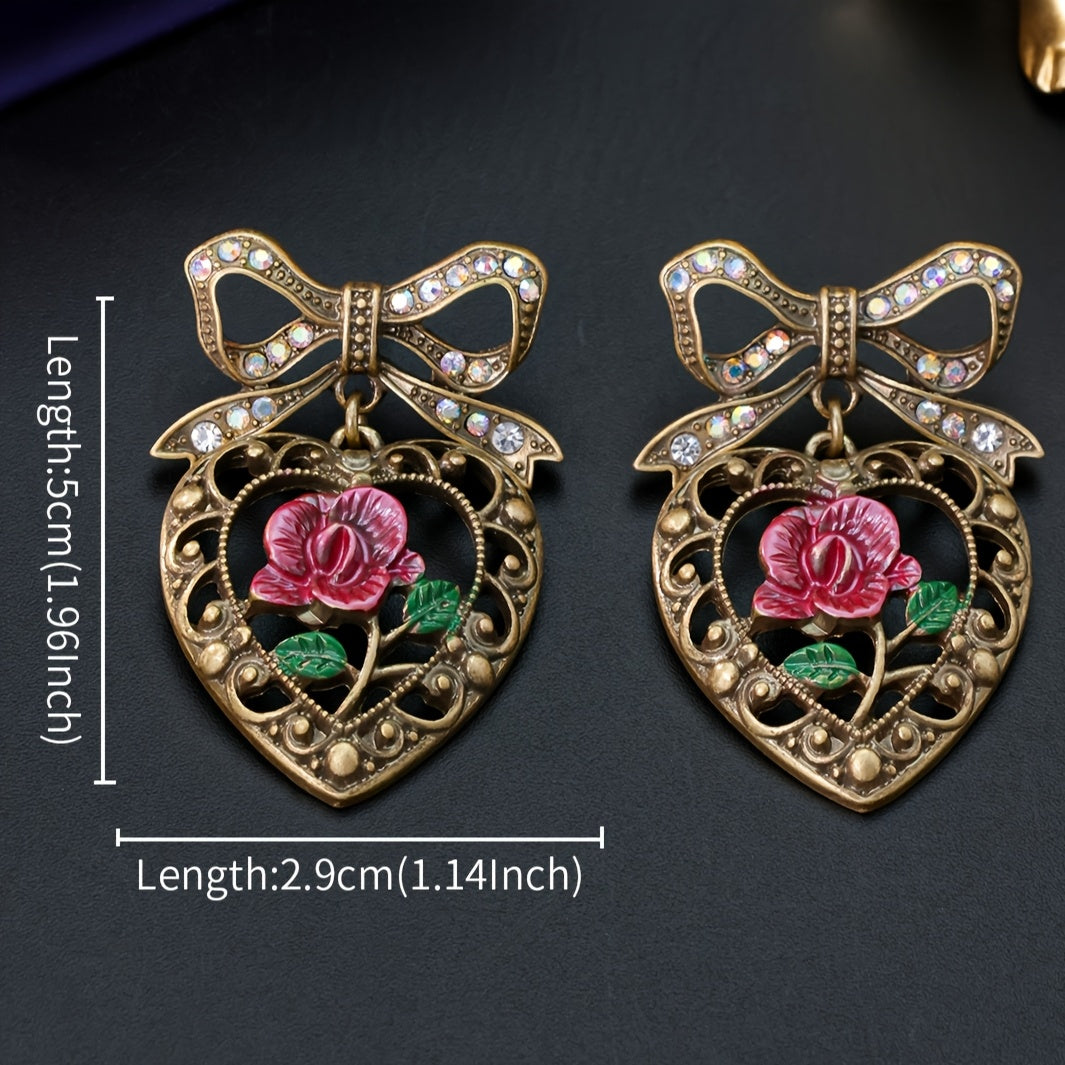 Timeless Heart & Rose Bowknot Earrings