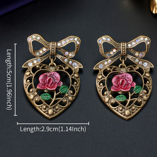 Timeless Heart & Rose Bowknot Earrings
