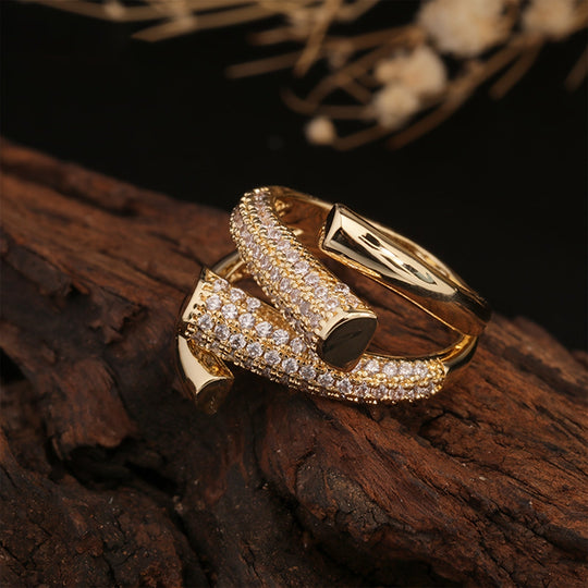 Unique Inlaid  Zirconia Open Ring