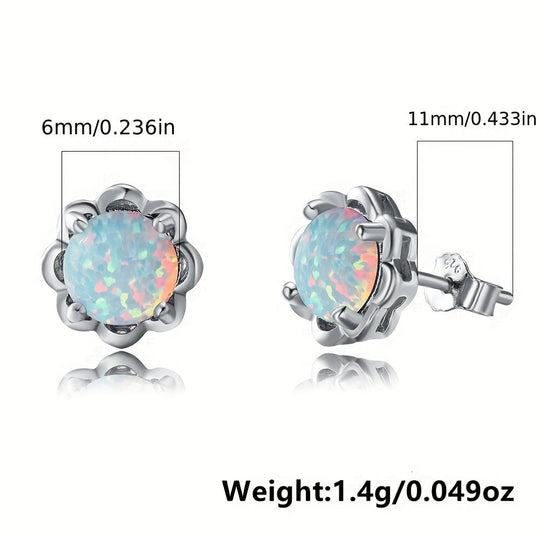 White Opal Flower Stud Earrings