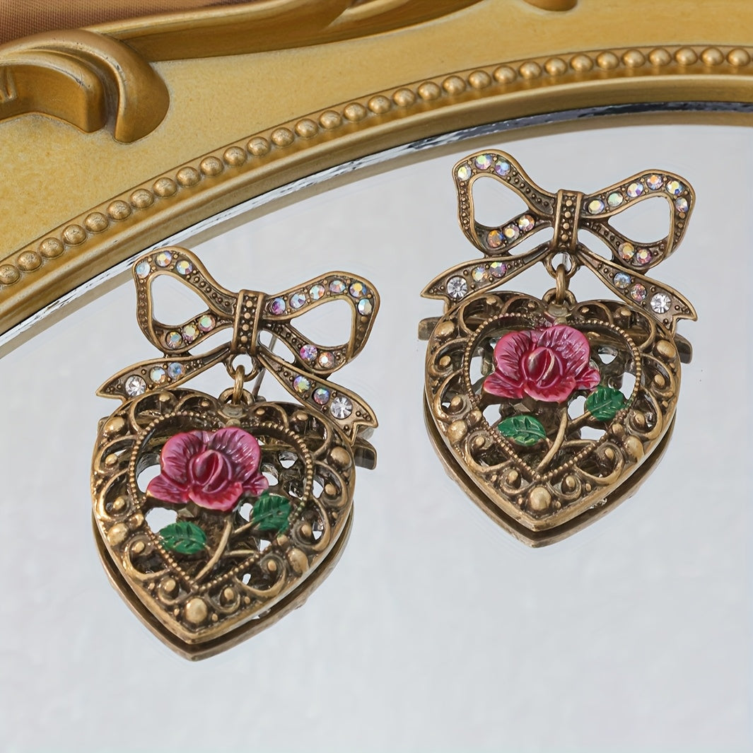 Timeless Heart & Rose Bowknot Earrings