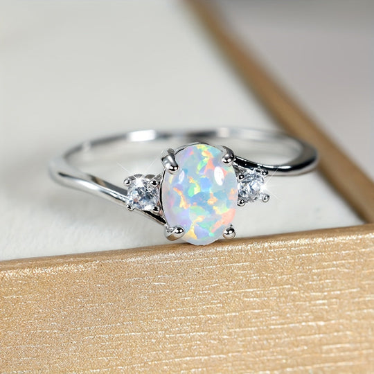 Oval White Opal Ring