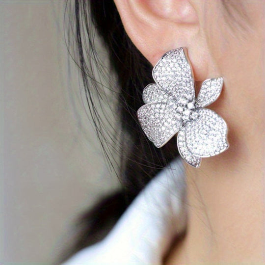 Timeless Big Floral Zirconia Stud Earrings