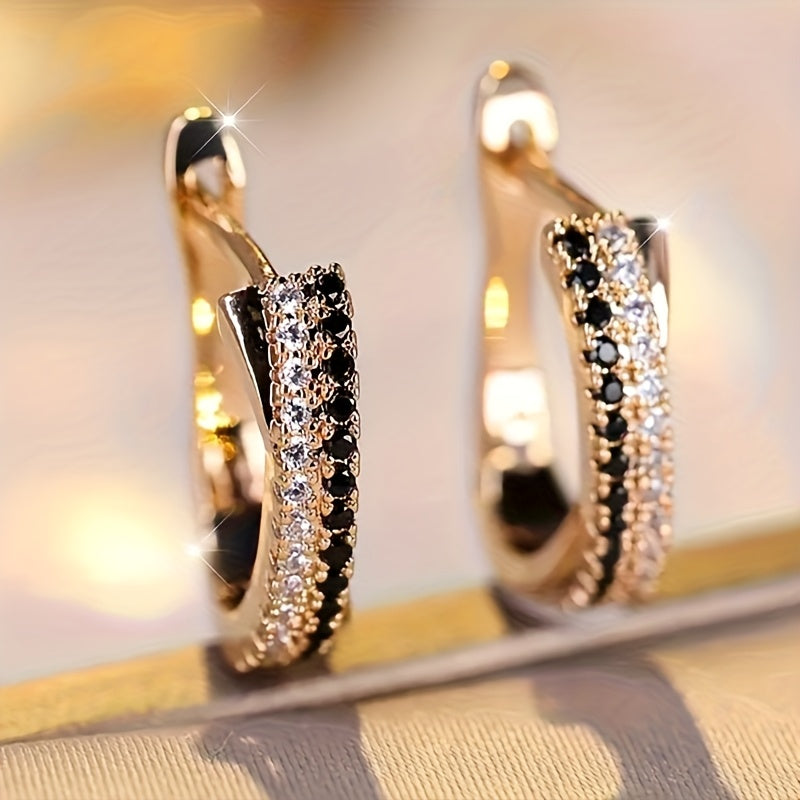 Golden Modern Hoop Earrings with Zirconia