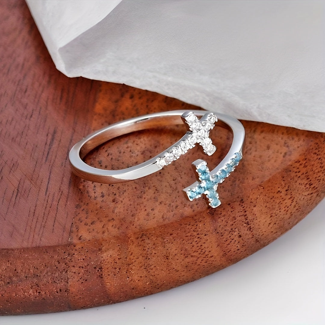 Open Adjustable Zirconia Cross Ring