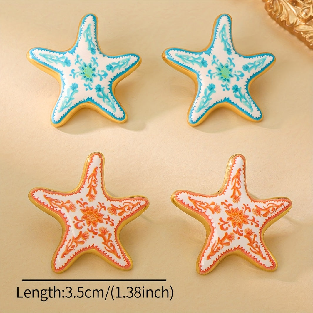 Classic-Style Painted Starfish Earrings
