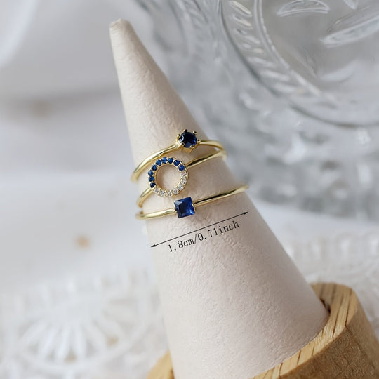 Dainty Blue Gemstone Open Ring Set