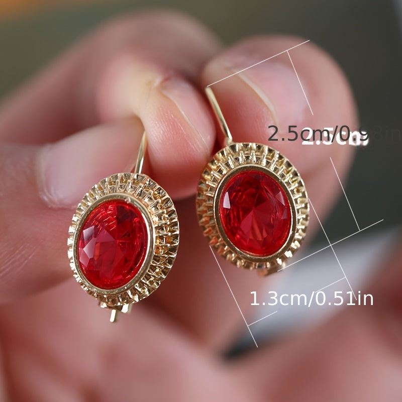 Elegant Oval Red Zirconia Earrings