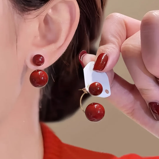 Simple Red Double Ball Earrings