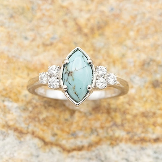 Fashionable Zirconia Oval Turquoise Ring Set