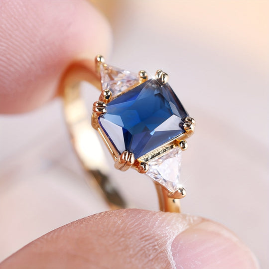 Classic Blue Square Zirconia Ring