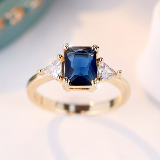 Classic Blue Square Zirconia Ring