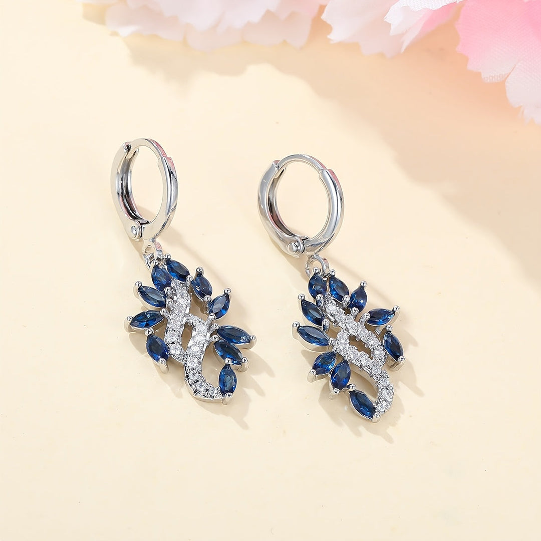 Elegant Blue Zirconia Leaf Drop Earrings