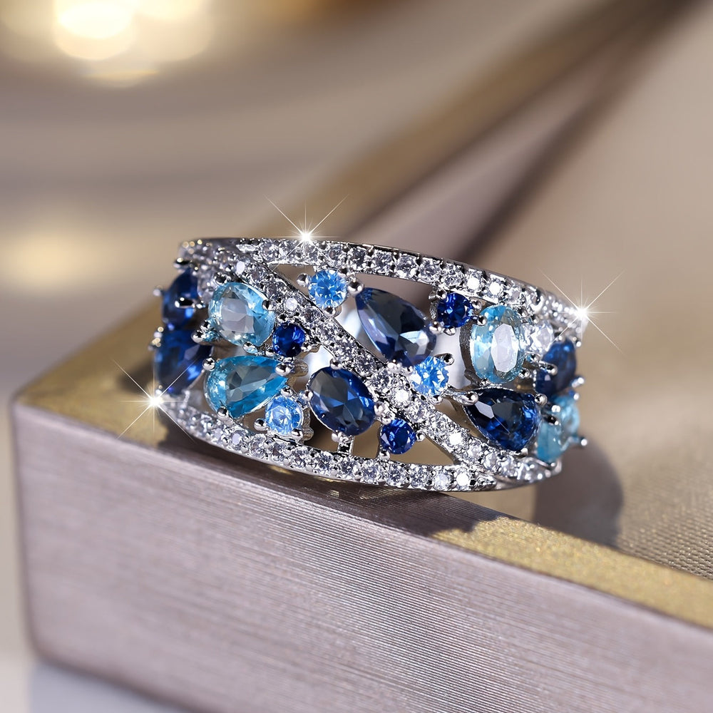 Trendy Blue Gemstone Promise Ring