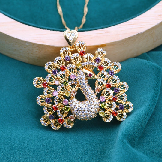 Modern Peacock-Inspired PeaRooster Pendant Necklace