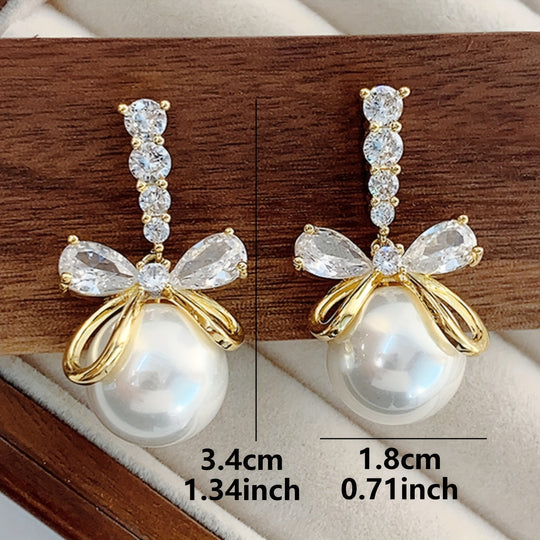 Elegant Imitation Pearl Bow Earrings