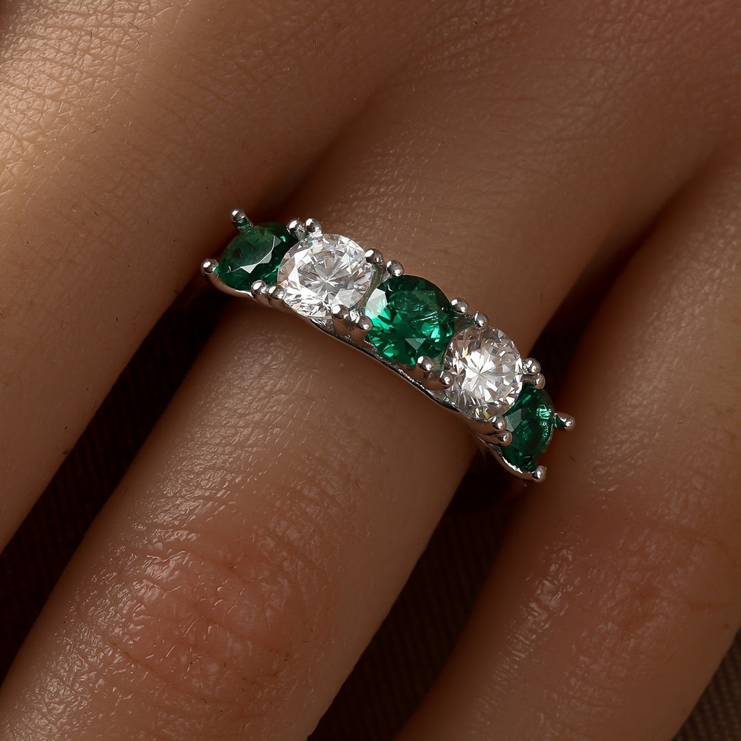 Round White and Green Zirconia Ring