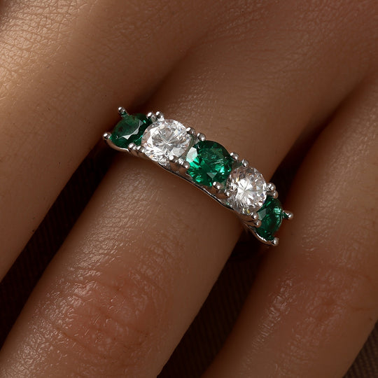 Round White and Green Zirconia Ring
