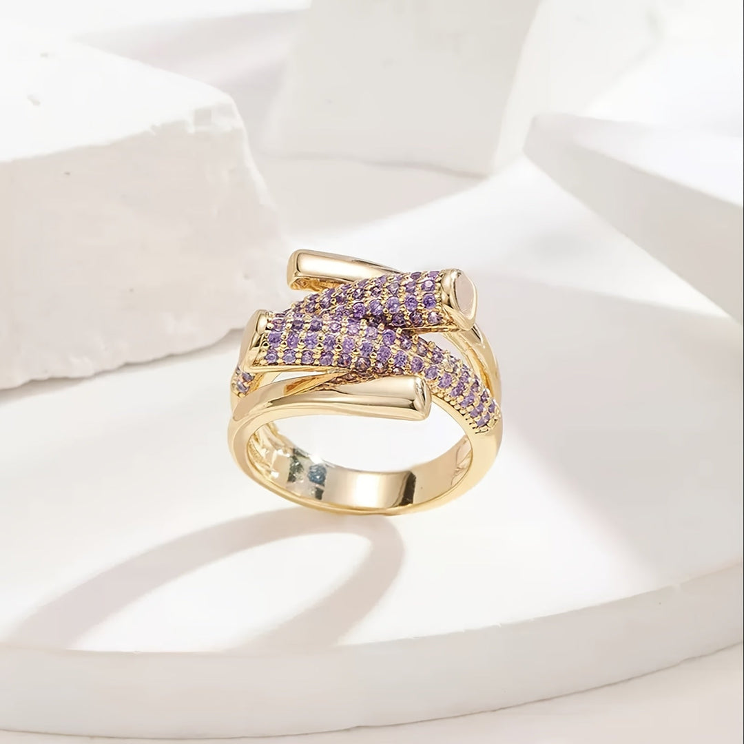 Unique Inlaid  Zirconia Open Ring