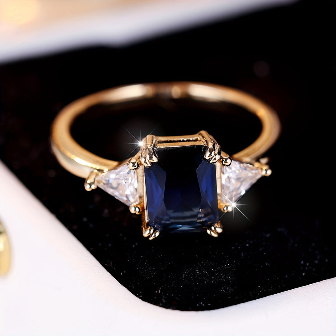 Classic Blue Square Zirconia Ring