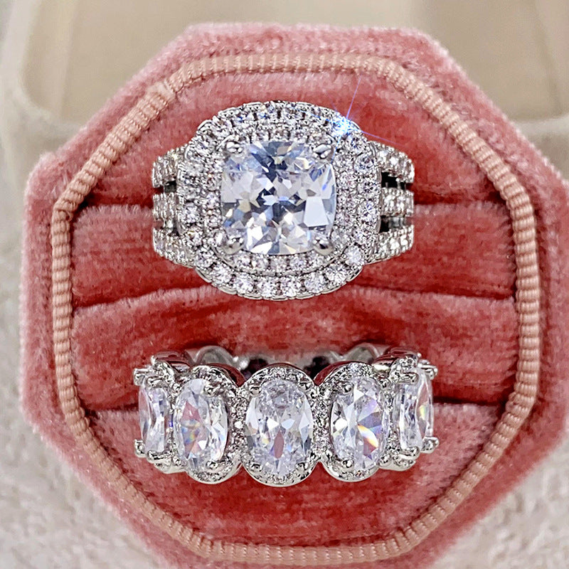 2pcs Trendy Zirconia Wedding Band Set