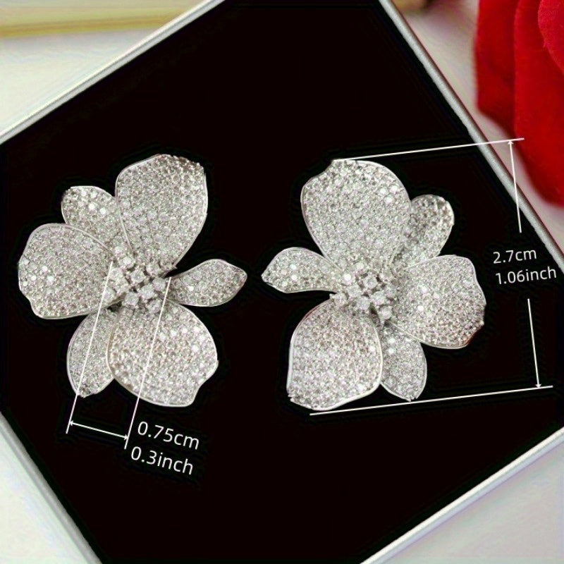 Timeless Big Floral Zirconia Stud Earrings