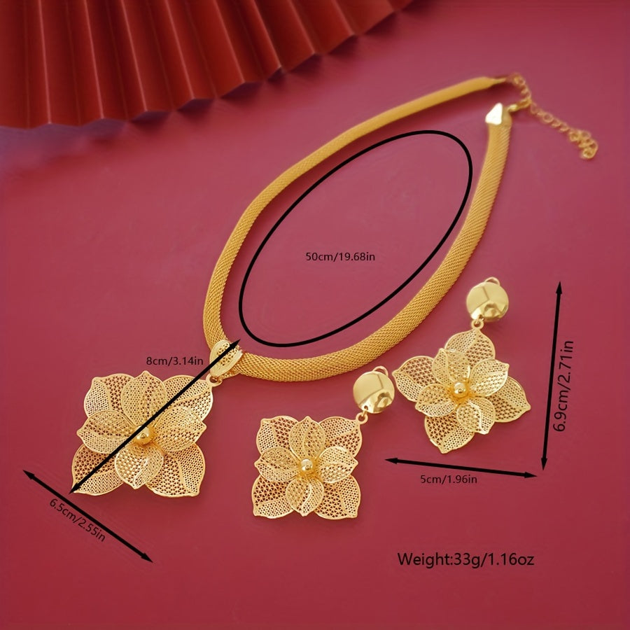 Elegant Flower Pendant Necklace & Earrings Set