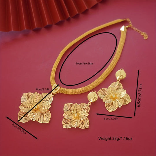 Elegant Flower Pendant Necklace & Earrings Set