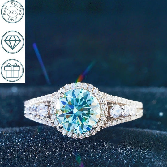 Elegant Blue Moissanite Ring