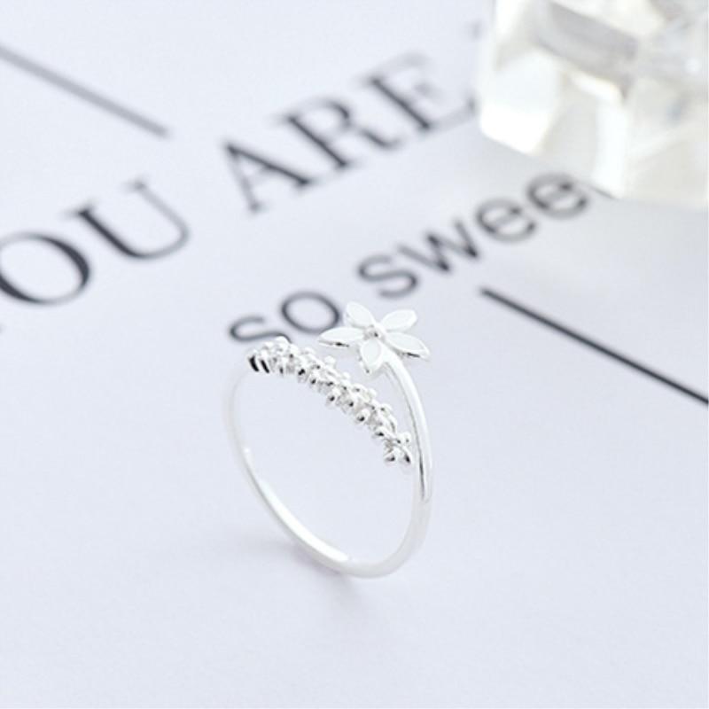 Adjustable Silver Enamel Wildflower Ring