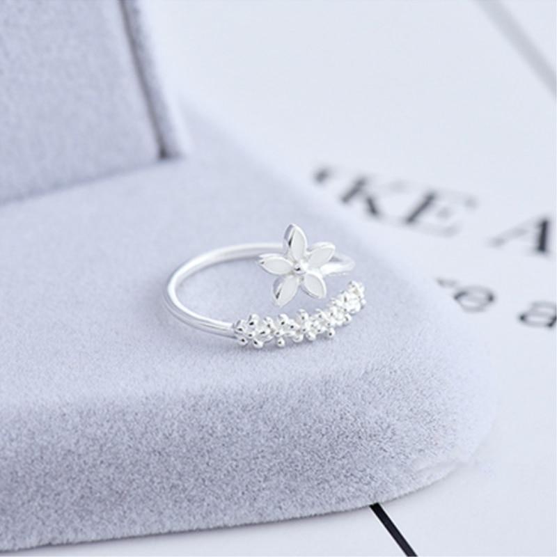 Adjustable Silver Enamel Wildflower Ring