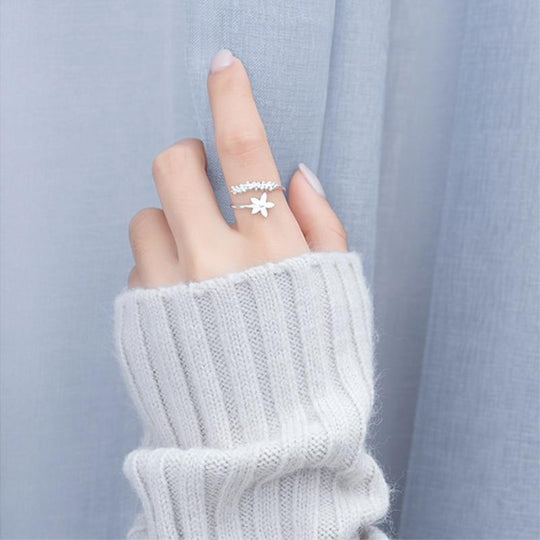 Adjustable Silver Enamel Wildflower Ring