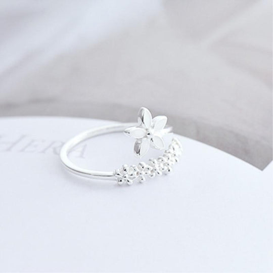 Adjustable Silver Enamel Wildflower Ring