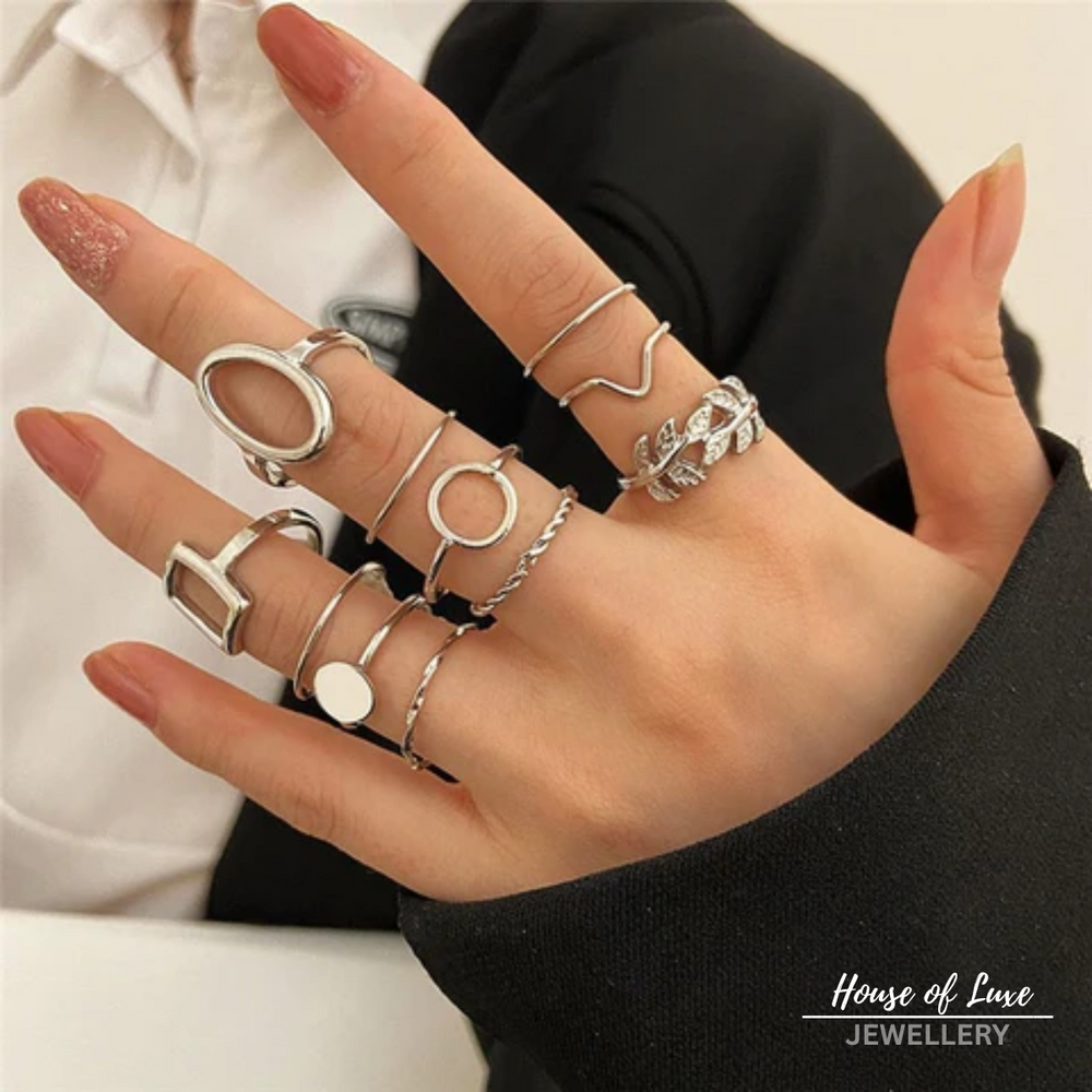 Pack of 11 Classic Silver Rings