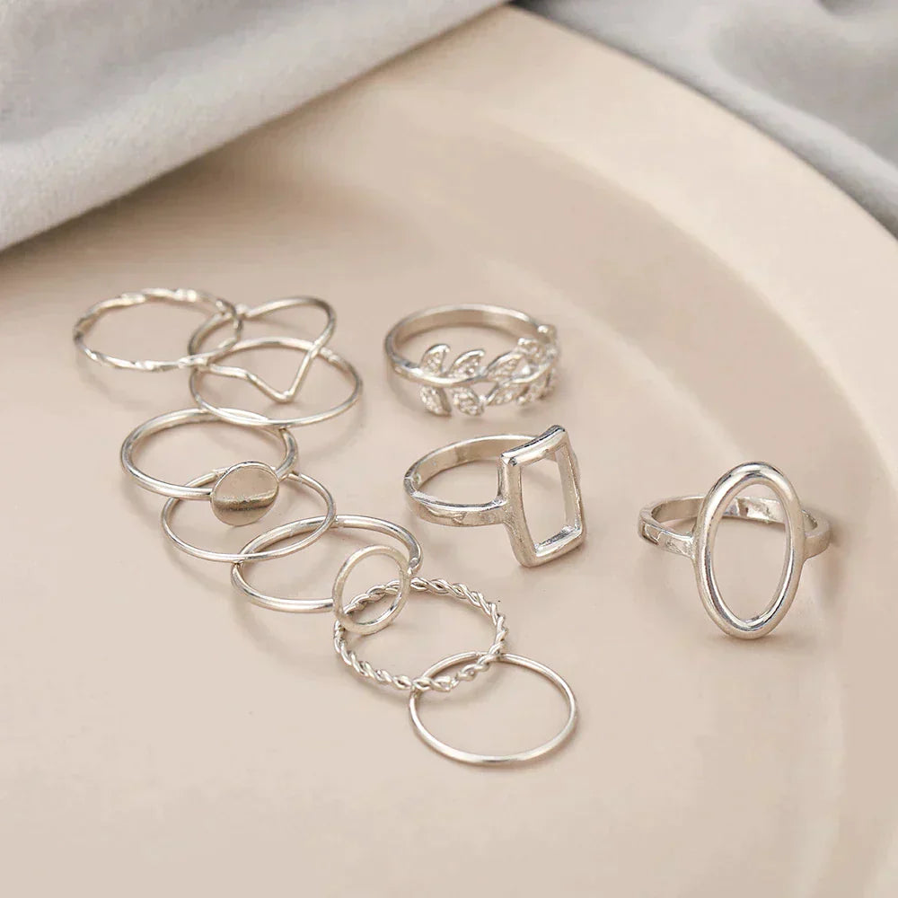 Pack of 11 Classic Silver Rings