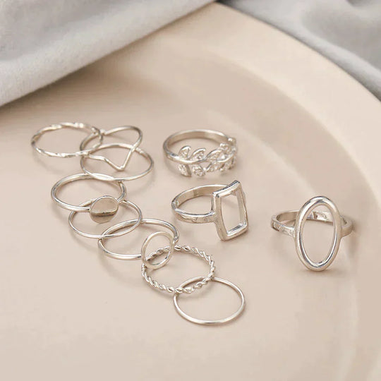 Pack of 11 Classic Silver Rings