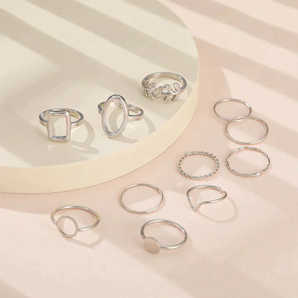 Pack of 11 Classic Silver Rings