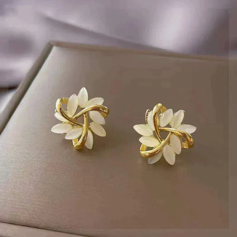 Timeless White Opal Earrings in Gold