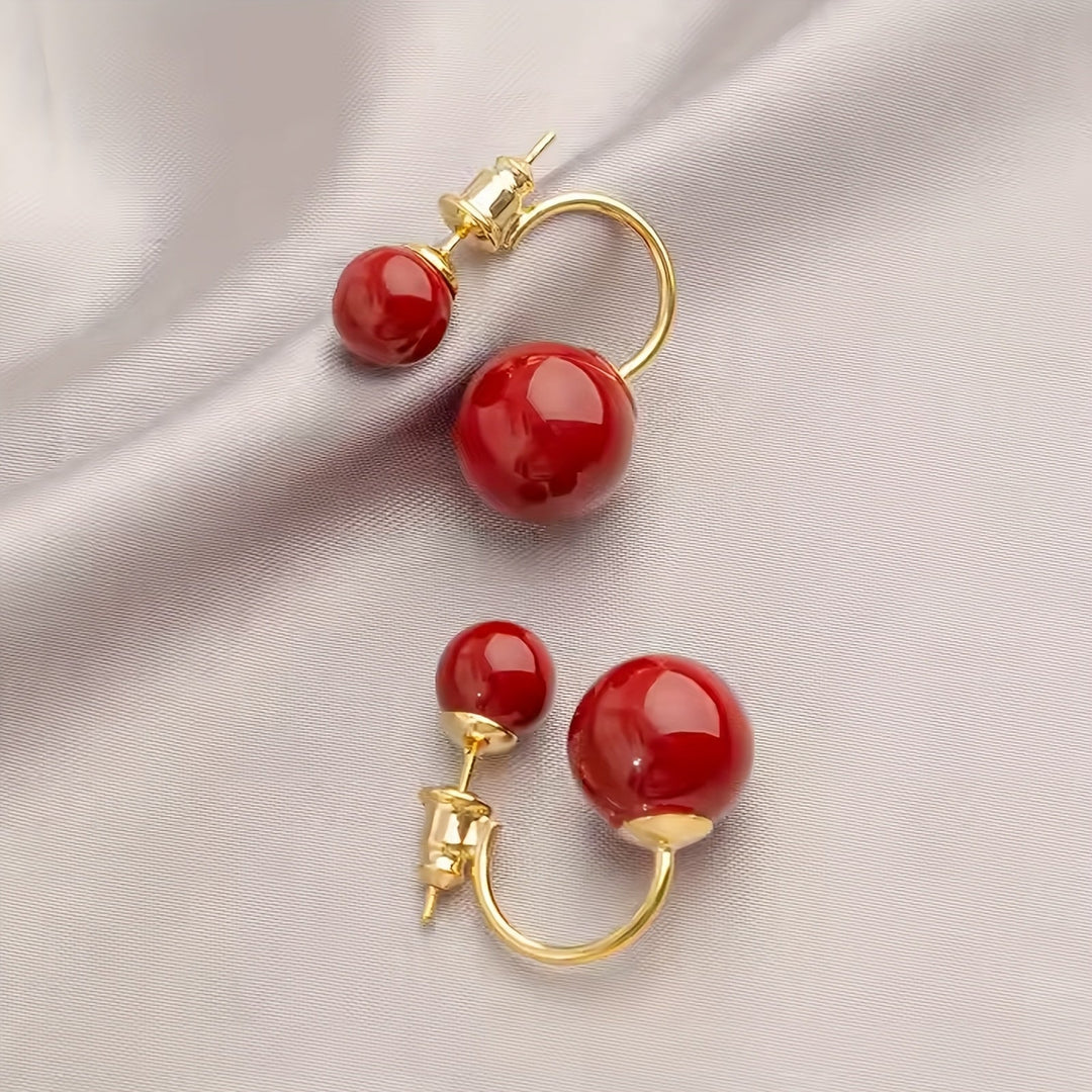Simple Red Double Ball Earrings