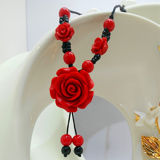 Modern Elegant Resin Rose Flower Pendant Necklace