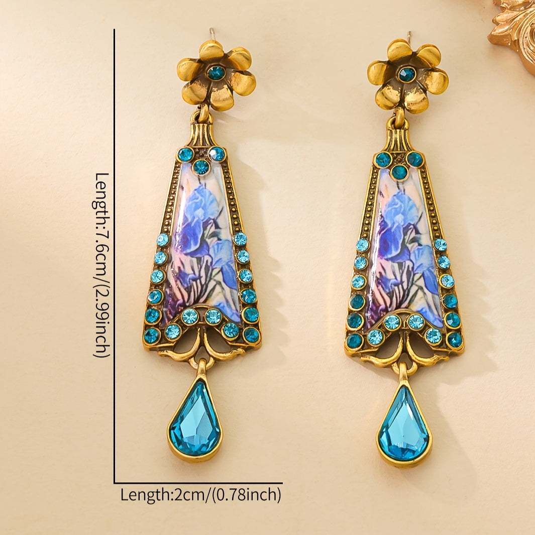 Classic Enamel Earrings with Blue Gemstones