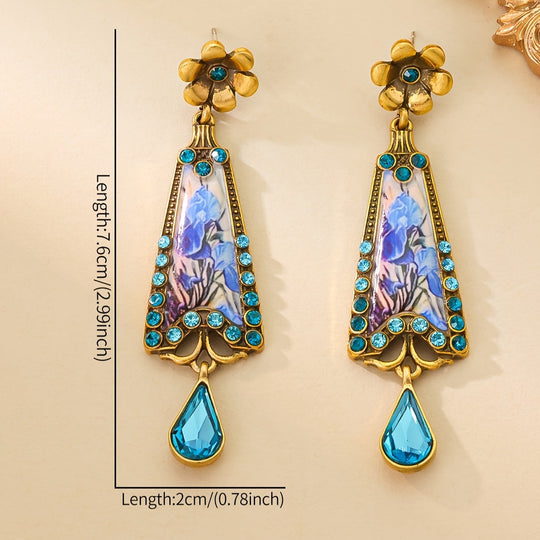 Classic Enamel Earrings with Blue Gemstones