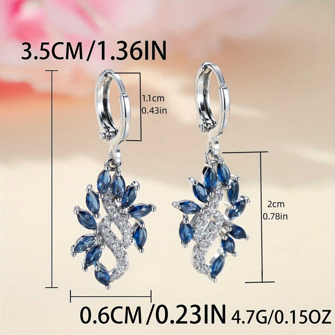 Elegant Blue Zirconia Leaf Drop Earrings