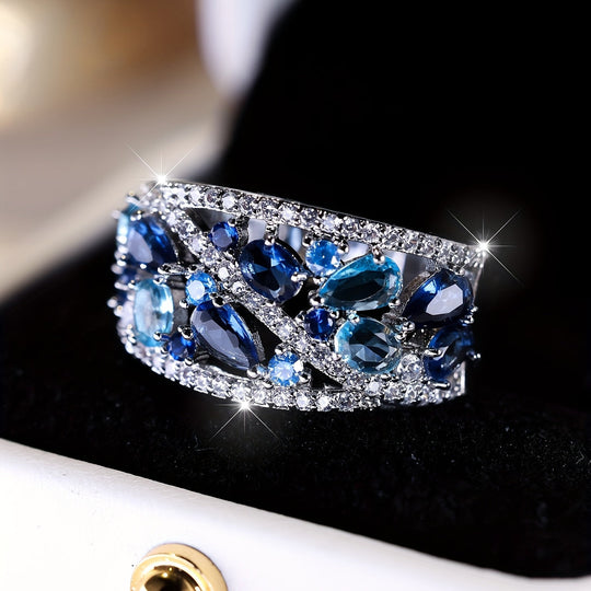 Trendy Blue Gemstone Promise Ring