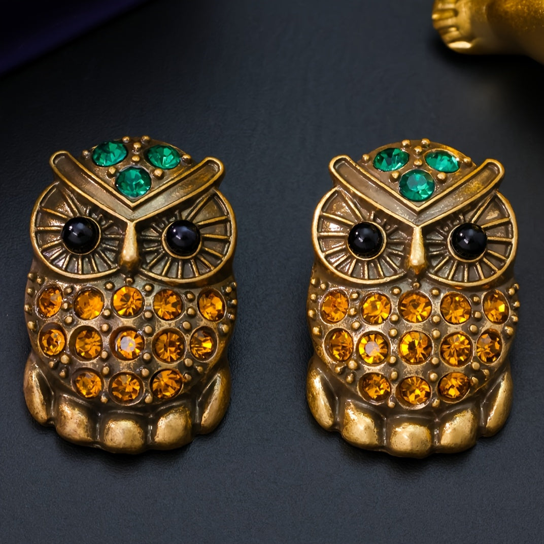 Elegant Owl Earrings with Sparkling Rhinestones