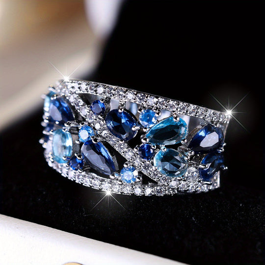 Trendy Blue Gemstone Promise Ring