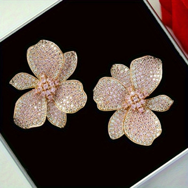 Timeless Big Floral Zirconia Stud Earrings
